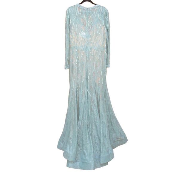 Mac Duggal 79291 Womens BEADED ILLUSION LONG SLEEVE PLUNGE NECK GOWN - Picture 10 of 16